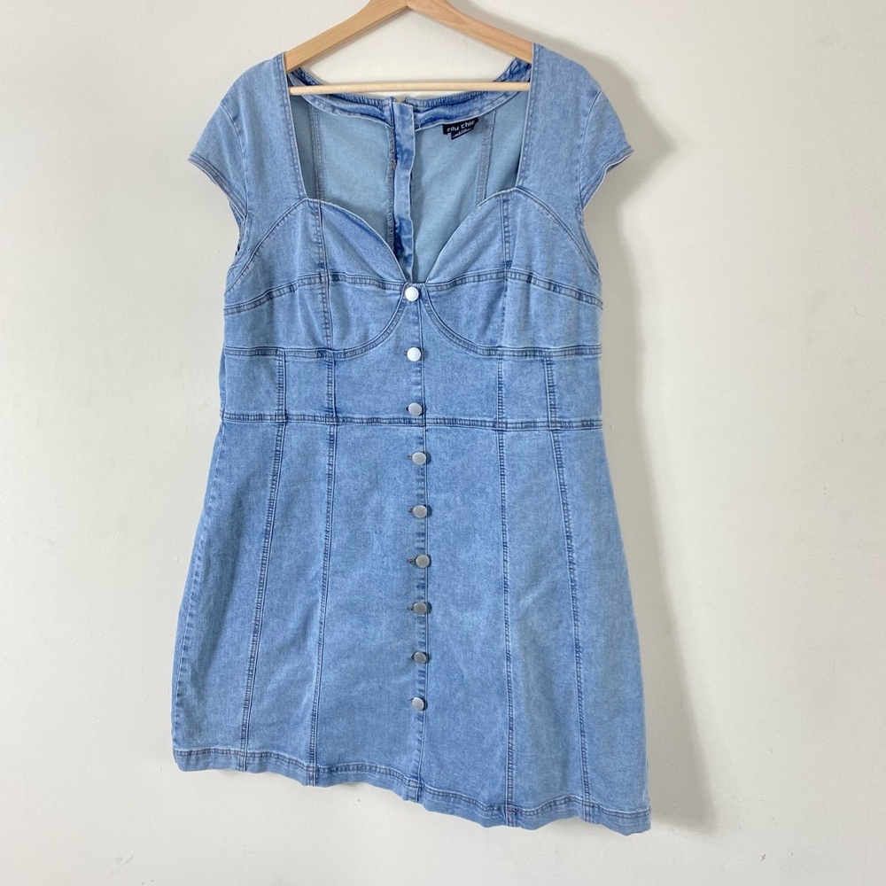 💙2/$20 Sweetheart Neck Denim Mini Dress - Picture 13 of 16